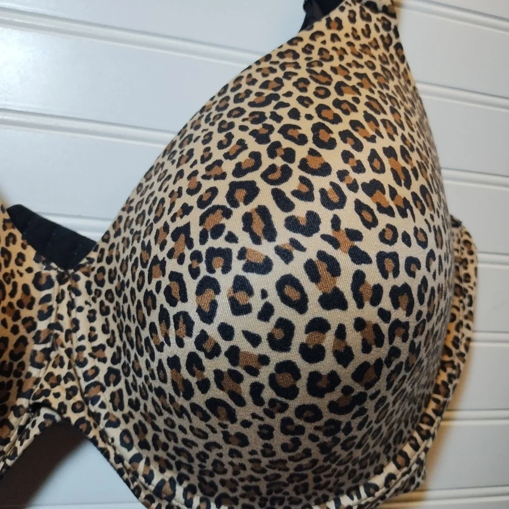 Auden Leopard Animal Print Lightly Lined Full‎ Coverage T-Shirt Bra 46DDD Tan